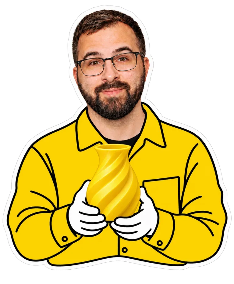 Bradley holding a yellow 3D-printed spiral vase
